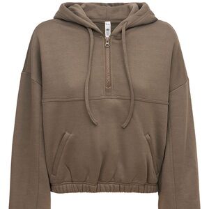 ALO YOGA Stadium Cropped Half Zip Hoodie In Green